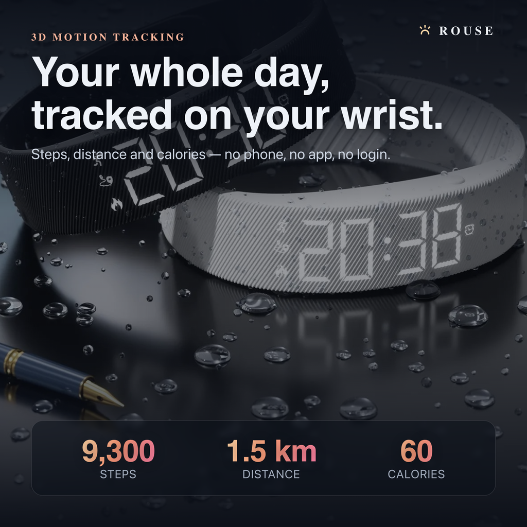 ROUSE tracks steps, distance and calories on your wrist with no phone or app